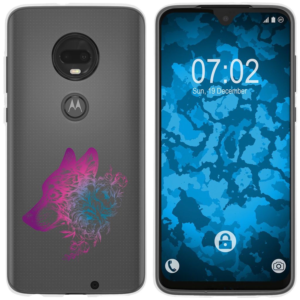PhoneNatic Case kompatibel mit Motorola Moto G7 Plus Silikon-Hülle Floral Wolf M3-6