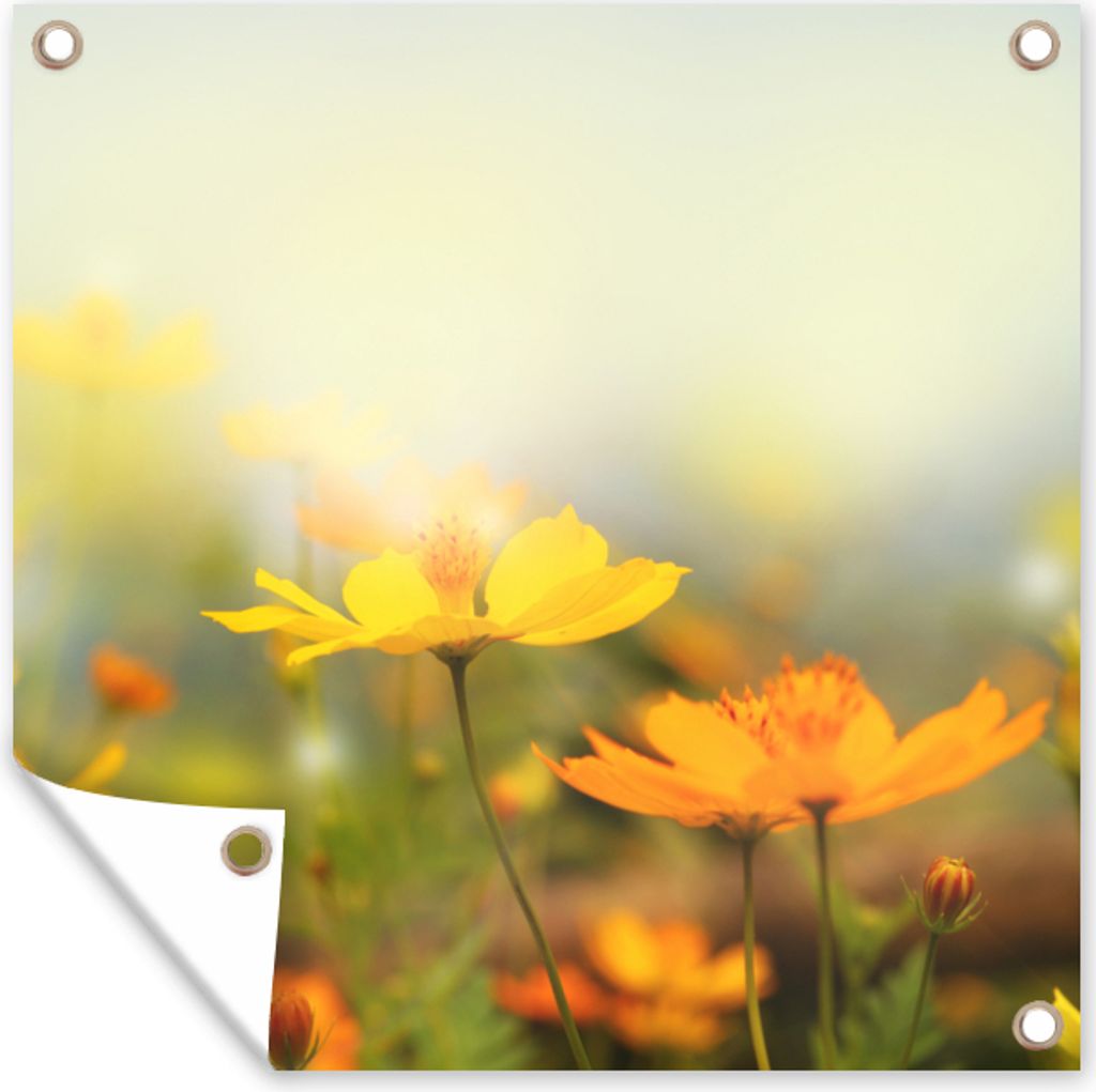 MuchoWow 50x50 cm Outdoor-Poster Gartendeko Sichtschutz Garten Poster für den Garten Blumen - Landschaft - Gelb