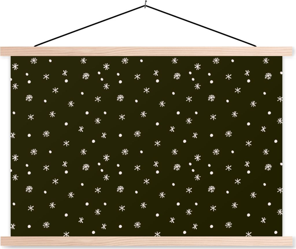MuchoWow Textilposter Schnee - Winter - Schwarz 60x40 cm mit holzfarbenen Rahmen - Bilder