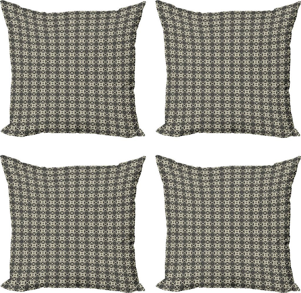 ABAKUHAUS Ethnisch Kissenbezug Set (4 Stück), Kontinuierliche Tile Squares, Moderner Doppelseitiger Digitaldruck, 45 cm x 45 cm, Dunkelgrau und Eg...