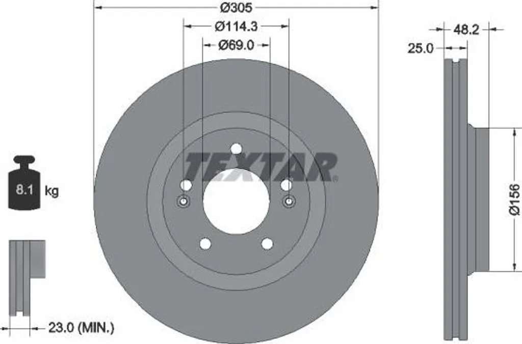 Textar 92333203 Disque de frein OE 51712L1000 pour Hyundai Sonata Berline