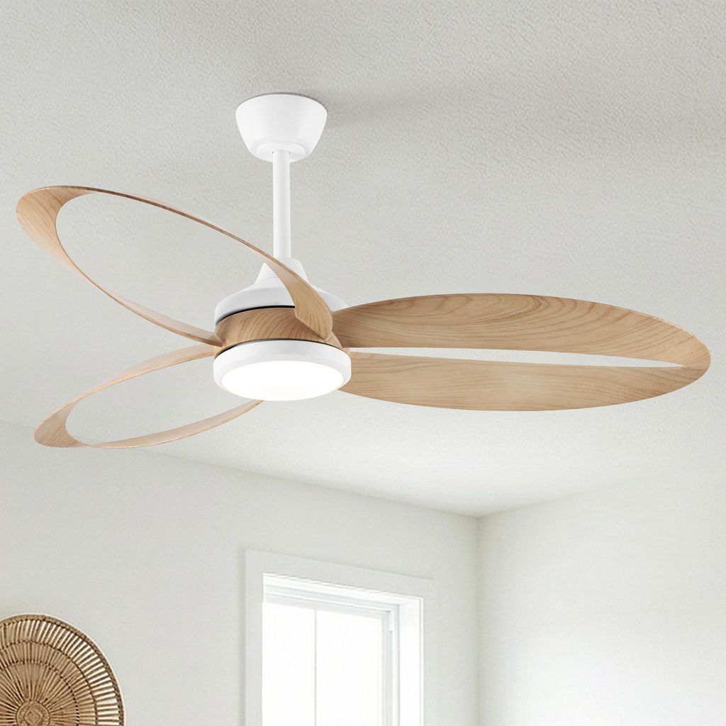 Parrot Uncle Ventilateur Plafonnier LED, 107cm, Blanc/Bois, Image du produit 