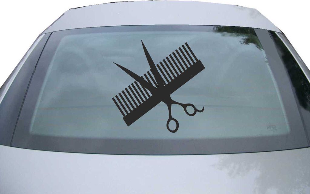 Indigos UG - Aufkleber Heckscheibe & Motorklappe DE2329 - schwarz - 600x599 mm - Kamm & Schere - Auto Scheiben Fenster Heckklappe Tuning Racing JDM...