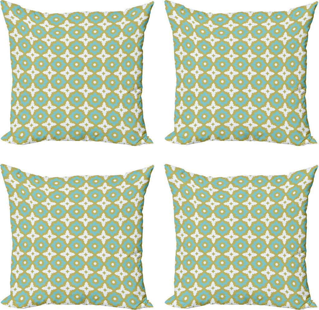 ABAKUHAUS Blumen Kissenbezug Set (4 Stück), Floral Töne Verziert, Moderner Doppelseitiger Digitaldruck, 40 cm x 40 cm, Khaki Türkis