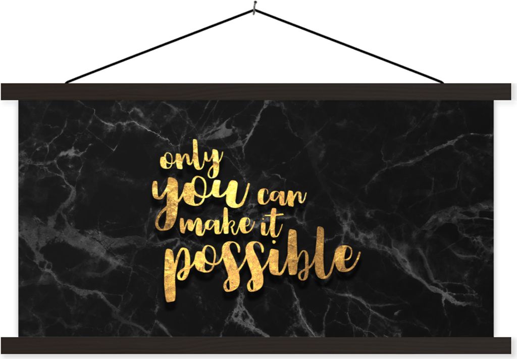 MuchoWow Textilposter Zitat - Selbstvertrauen - Gold - Marmor 90x45 cm mit schwarzem Rahmen - Klemmleisten
