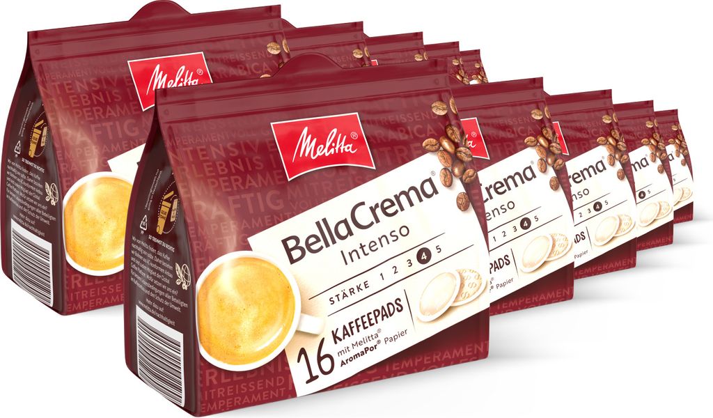 Melitta BellaCrema Intenso Pads, Kaffeepads für Pad-Maschinen, 5er / 10er Set