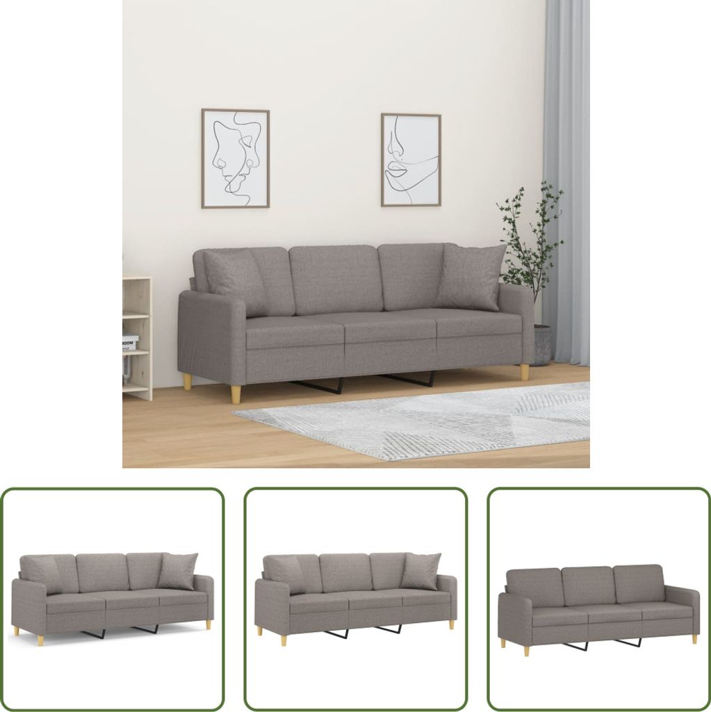 The Living Store 3-Sitzer-Sofa mit Zierkissen Taupe 180 cm Stoff