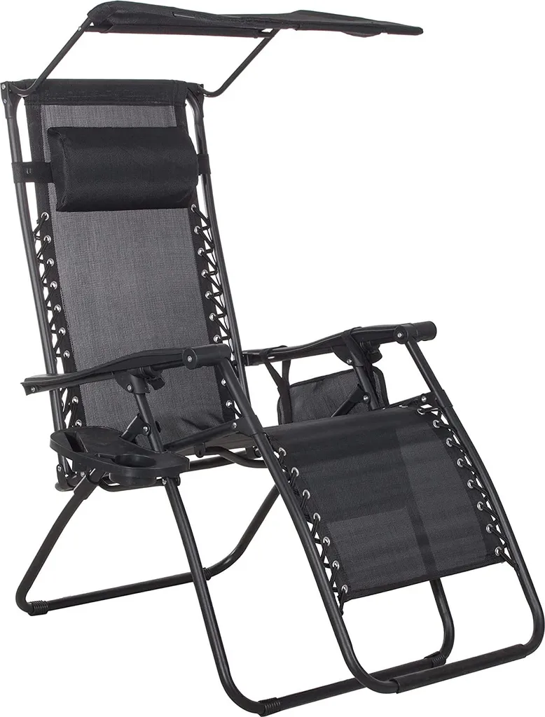 Chaise longue avec toit réglable et repose-pieds pour plage et patio