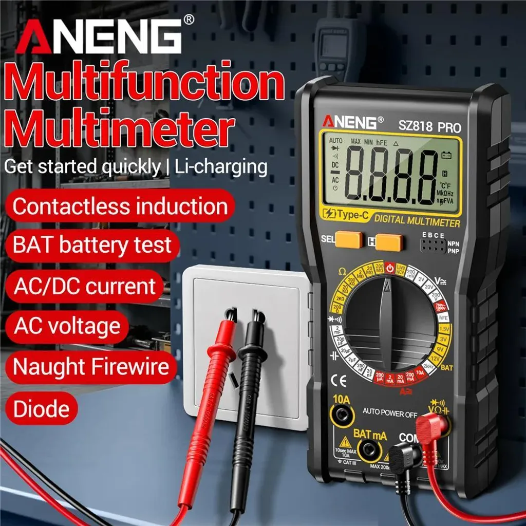 Multimètre numérique LCD 1000V CC 750V CA avec test de transistor hFE