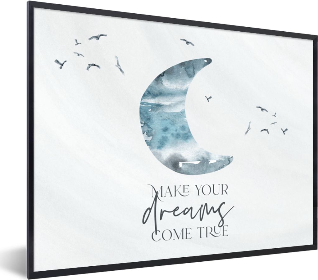 MuchoWow Gerahmtes Poster Kinder - Mach deine Träume wahr - Sprichwörter - Jungen - Blau - Aquarell 40x30 cm - Poster mit Schwarzem Bilderrahme...