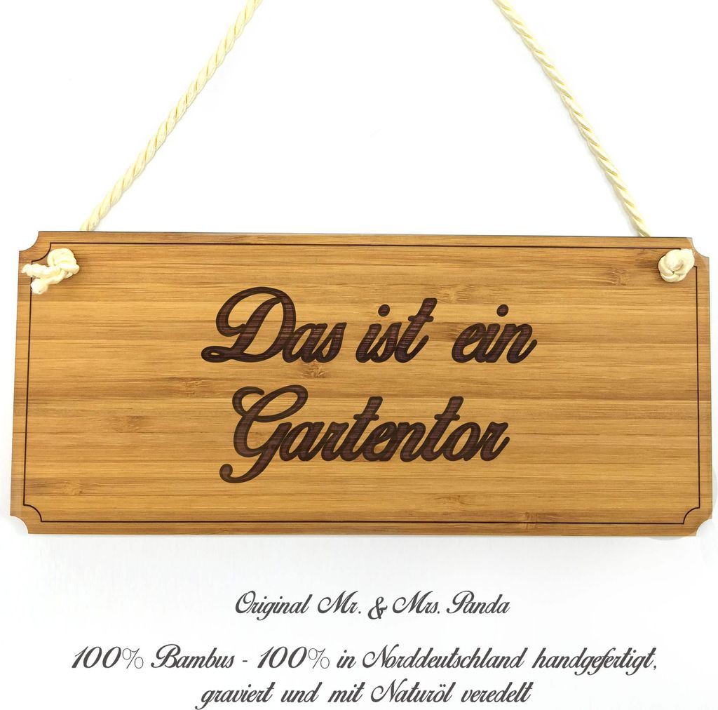 Mr. & Mrs. Panda Hinweisschild Das ist ein Gartentor - Geschenk, Firmenschild, Werbeschild, Schild, Türschild, Geschenkidee, Holz, Graviert, Landh...