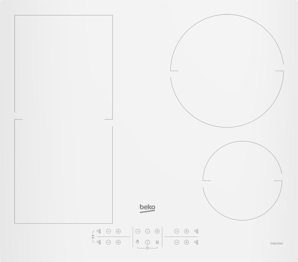 A top-down view of a white induction hob.