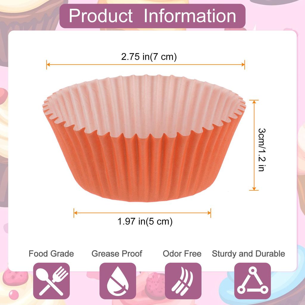 200 Stš¹ck Cupcake-F?rmchen Orange Cupcake-Becher Standardgr??e Muffin-F?rmchen Papiere Backbecher Wrapper Fettbest?ndig fš¹r Party Hochzeit Ge...