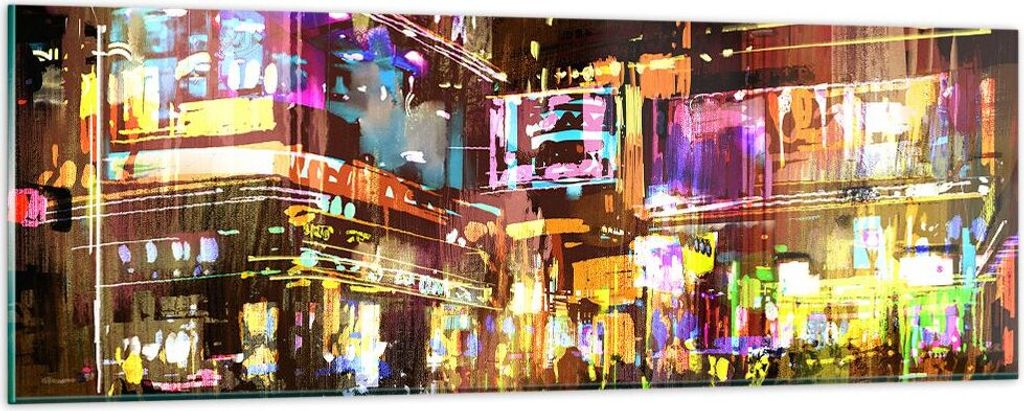 Bilder auf glas - Street Lichter Nacht Illustration - 90x30cm - Glasbilder - Wandbilder - Kunstdruck - zum Aufhängen bereit - Wanddekoration aus G...