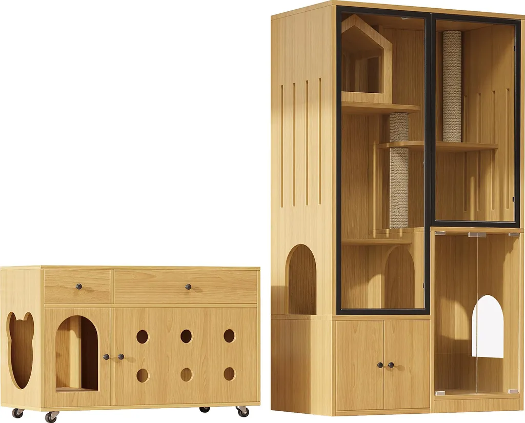 Cachez la litière de vos chats grâce à cette villa design érable jaune - 2