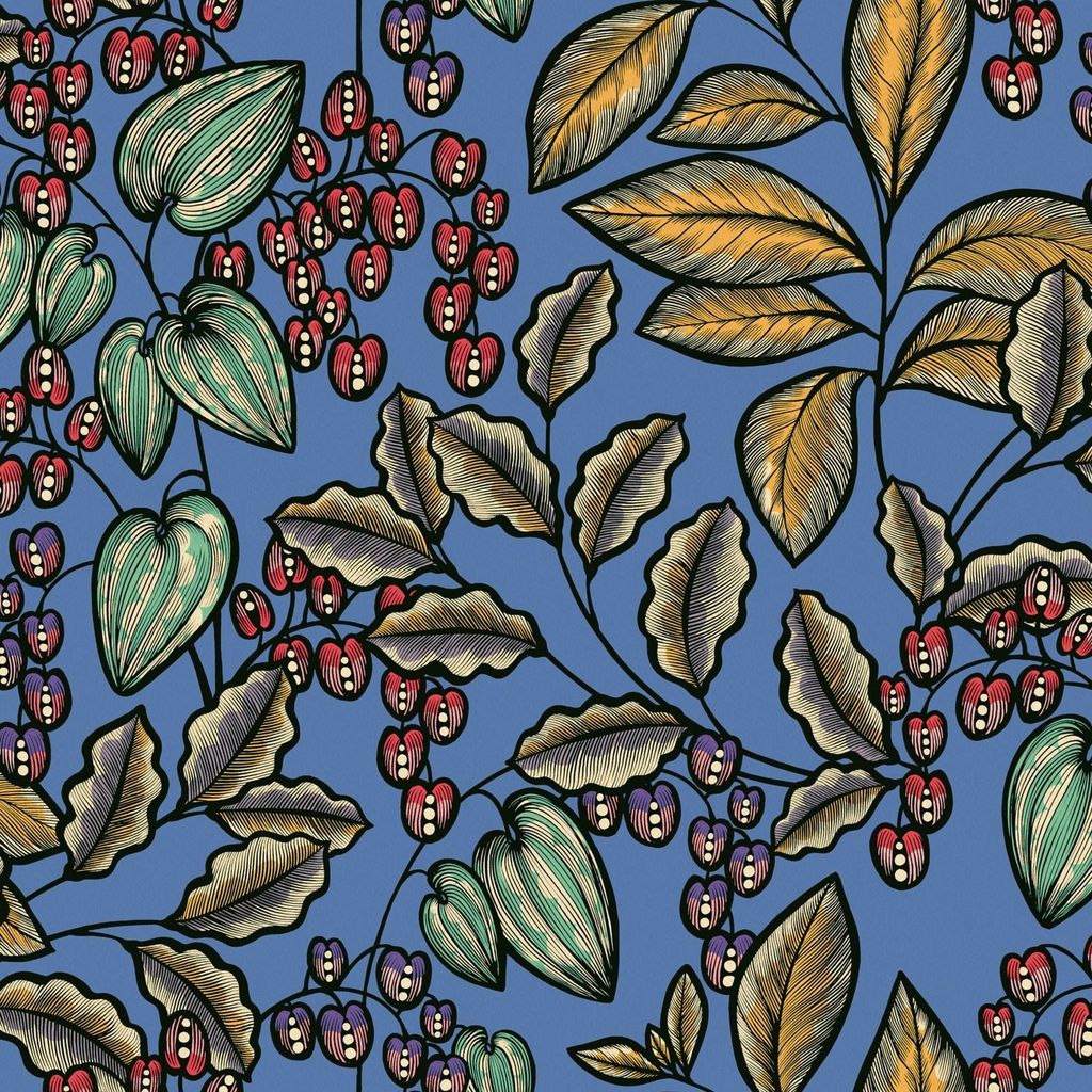 Profhome 377541-GU Blumen Tapete Floral matt blau gelb rot 5,33 m2