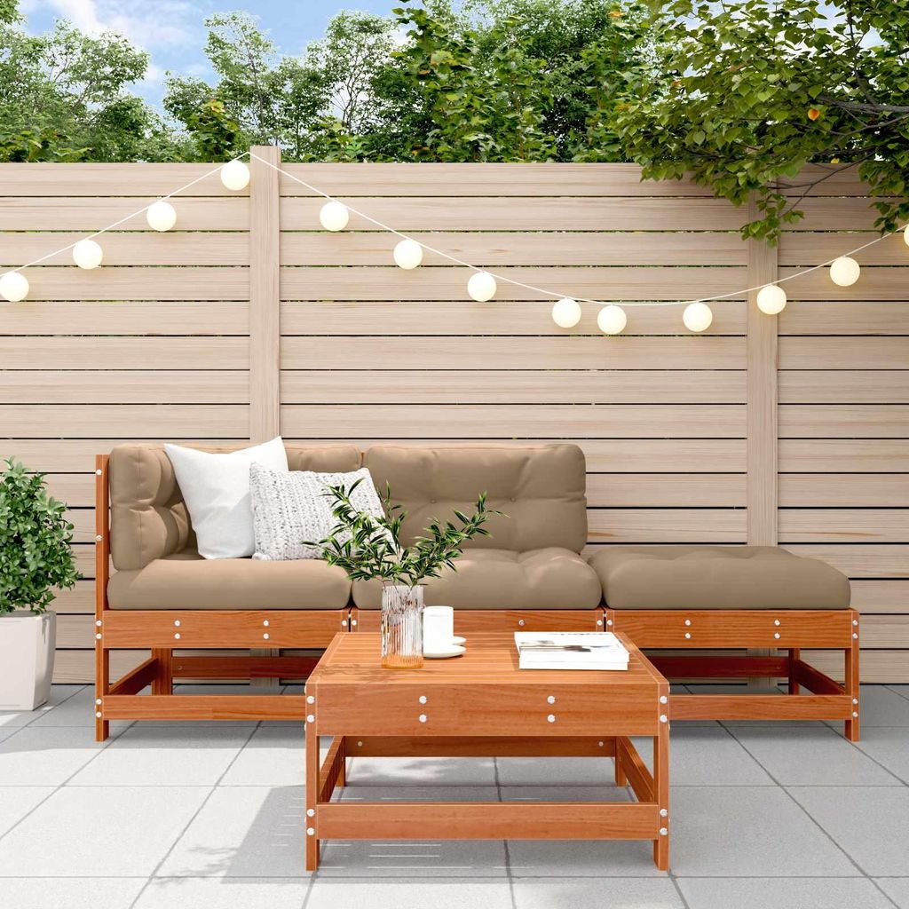 Garten-Lounge-Set 4 pcs Wachsbraun Massives Kiefernholz - Gartenmöbelgarnituren DE570