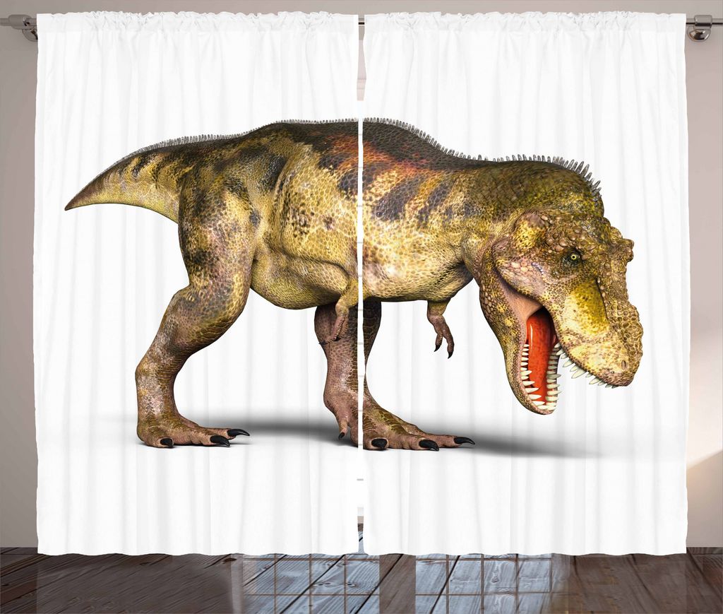 ABAKUHAUS Dinosaurier Rustikaler Gardine, Prähistorisches Tier, Schlafzimmer Kräuselband Vorhang mit Schlaufen und Haken, 280 x 225 cm, Hellgelb ...