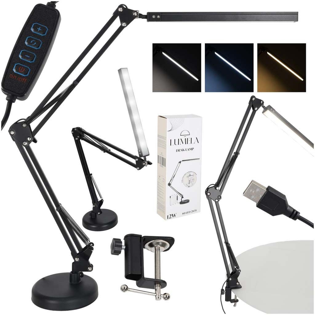 Stolní lampa LED USB s otočným ramenem, 2 způsoby upevnění Obrázek produktu 