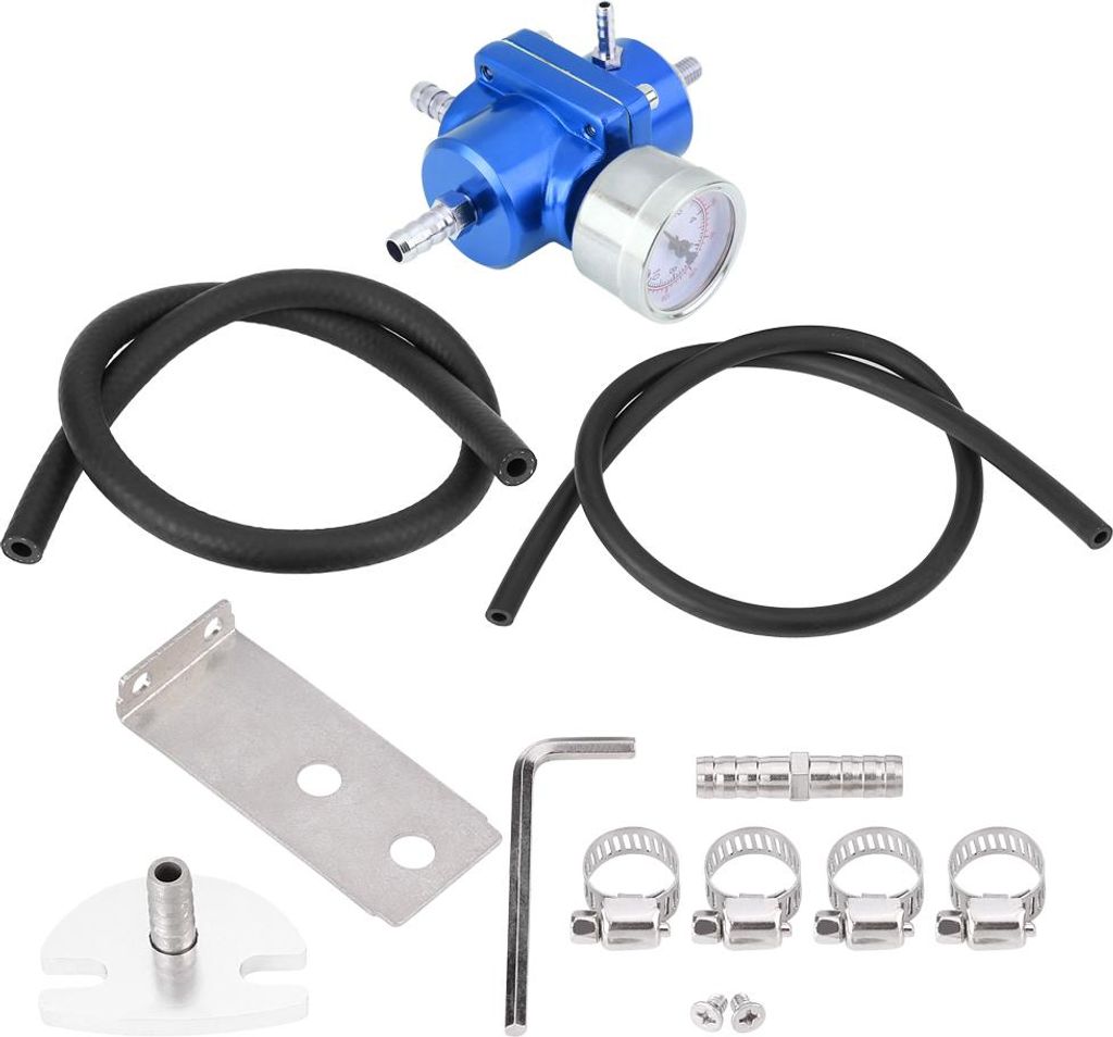 Universelles Kraftstoffdruckregler- und Schlauchset aus Aluminium, 0–140 PSI, einstellbar, blau
