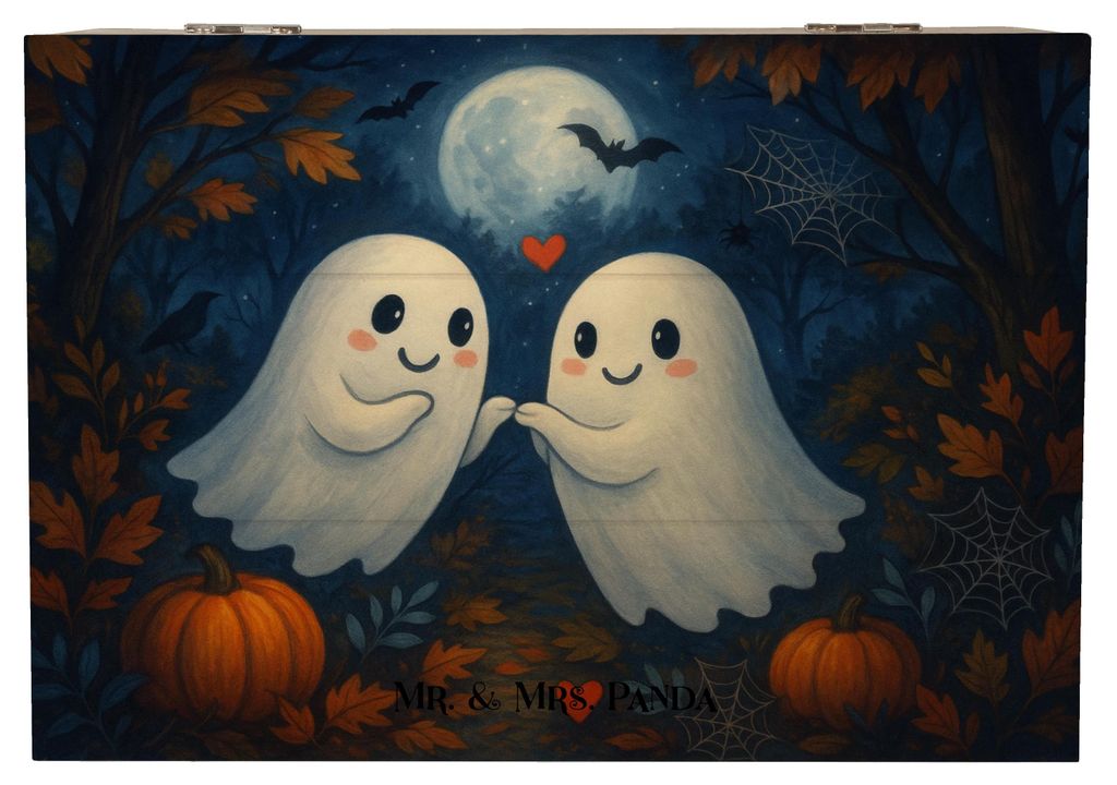 Mr. & Mrs. Panda Holzkiste Gespenster Liebe Design 22 x 15 cm - Weiß - Geschenk, Box, Truhe, Dekoration, mit Deckel, Holztruhe, Gespenst, Kiste, V...