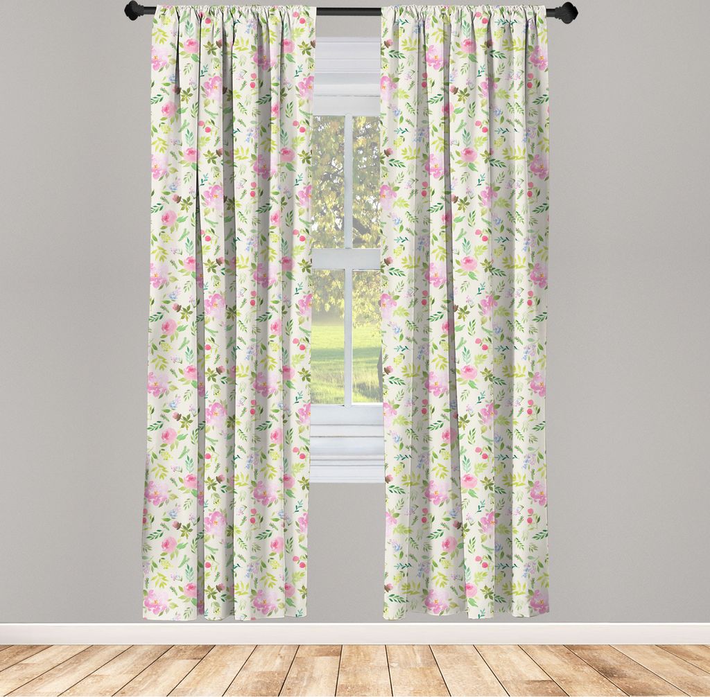 ABAKUHAUS Blumen Vorhänge, Gardinen, Weiche Pastell Watercolored Entwurf des Frühlings Revival Thema Frische Blumen und Pflanzen, 2 Stück 75 x 2...