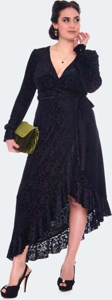 Voodoo Vixen Mittellanges Kleid Damen Devore Long Sleeve Wrap Dress schwarz XS