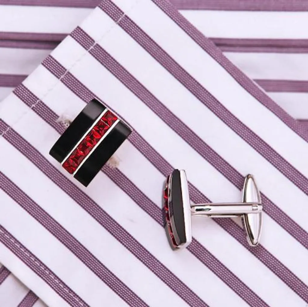 Boutons de manchette chemin de rubis en argent massif pour homme élégant