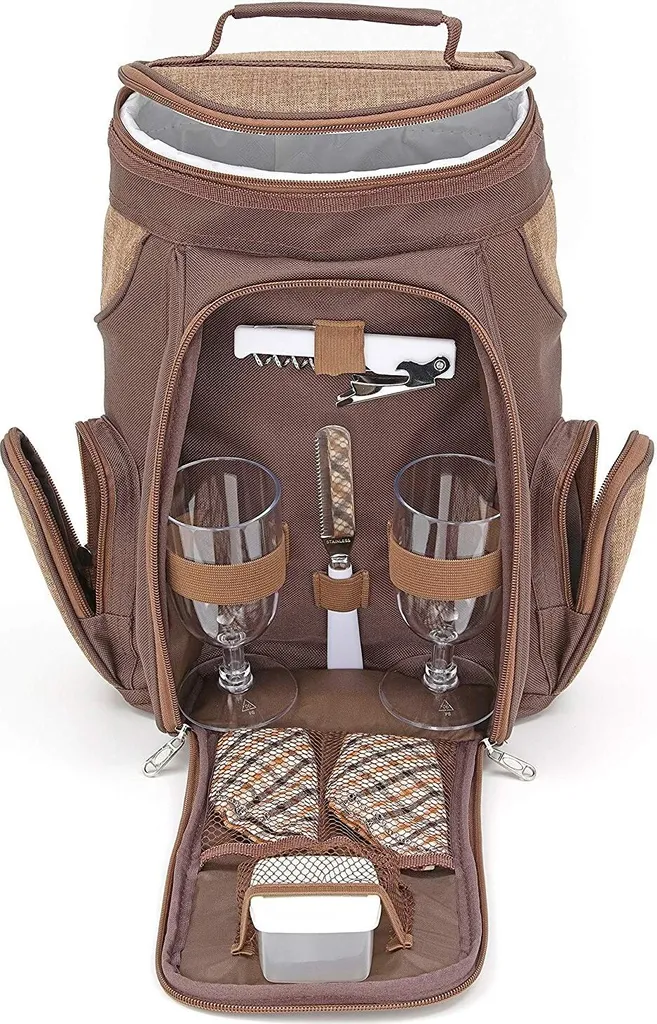 Zaino Termico BRUBAKER Picnic 2 Persone: Borsa Vino Marrone Elegante
