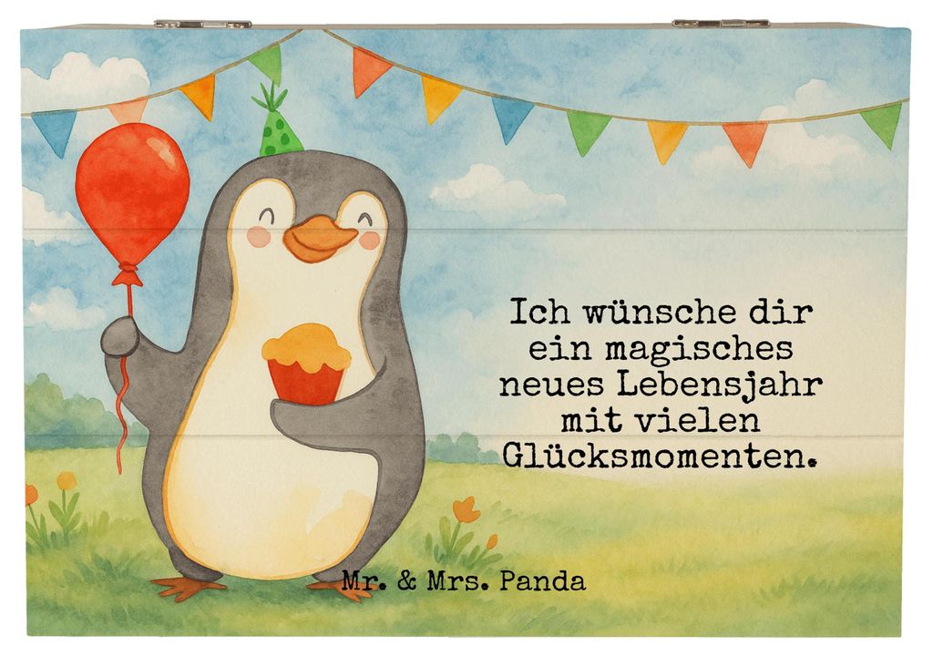 Mr. & Mrs. Panda Box Pinguin Geburtstag Design 22 x 15 cm - Weiß - Geschenk, Party, Geschenke, schatztruhe, Kiste, fotobox, Kuchen, Torte, Erinner...