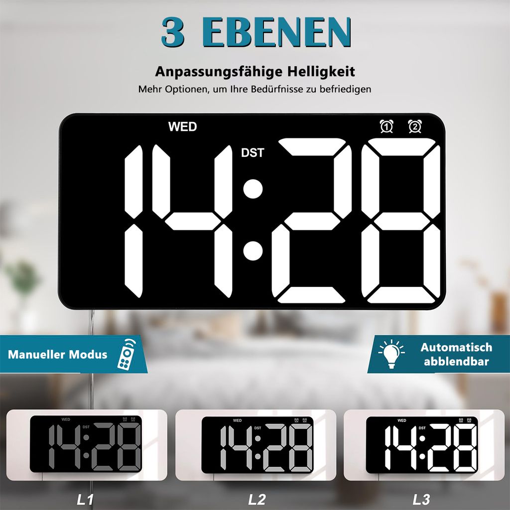 14" Digitale Wanduhr mit Fernbedienung, LED Anzeige für Produktbild 2