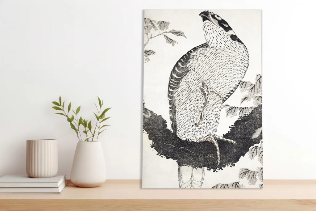 Quadro 50x90 cm Bird, Hokusai Giapponese Vintage per il salotto - 4