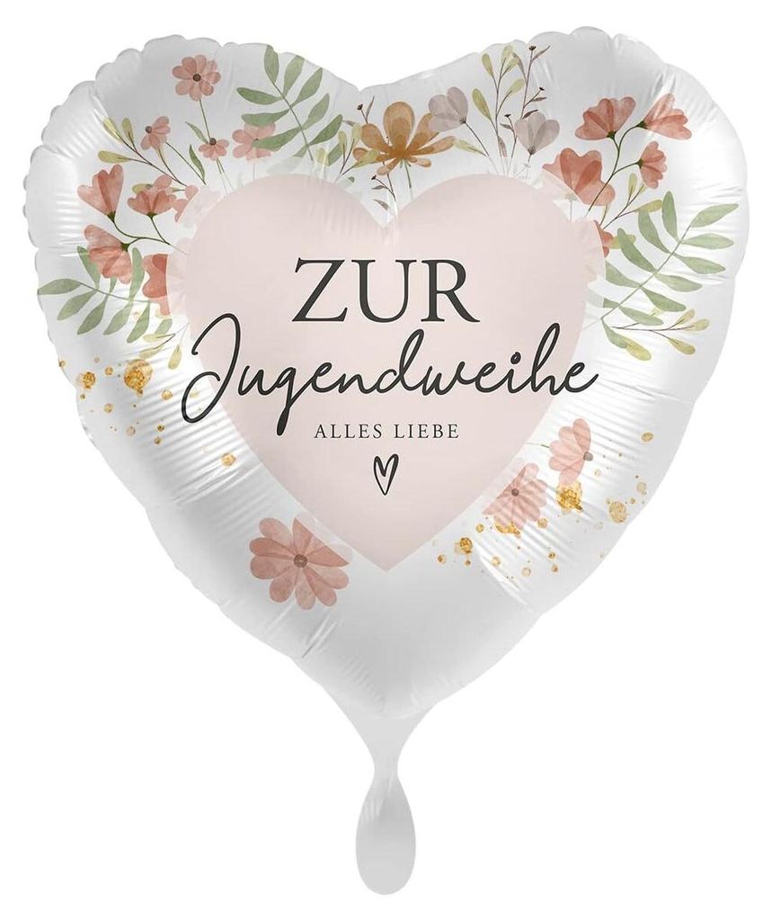 1 Folienballon Jugendweihe Herz Flower ca 43cm ungefüllt Ballongas geeignet