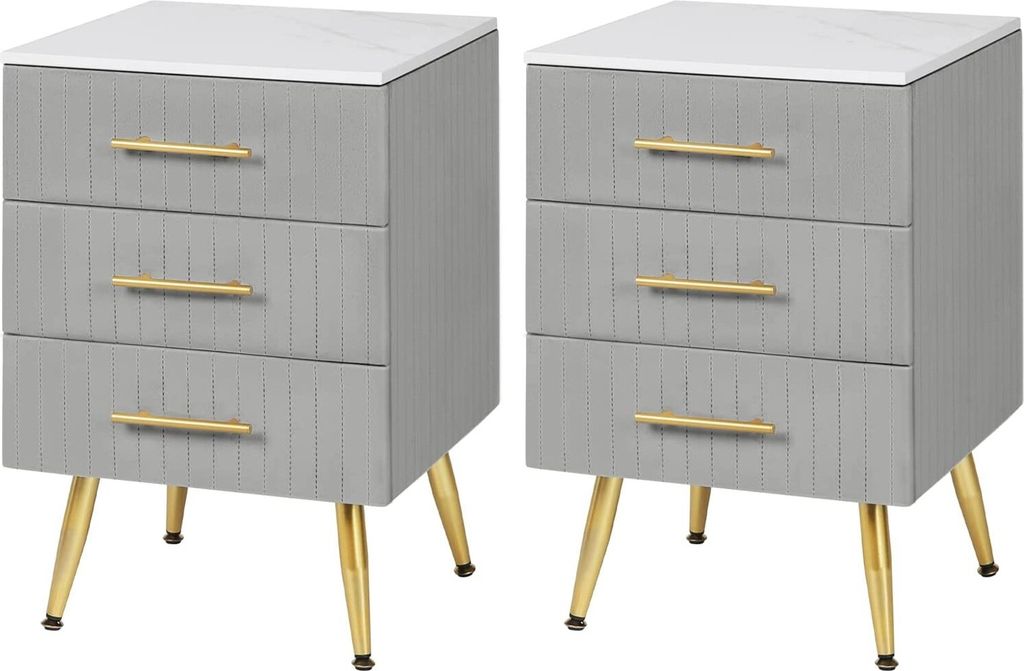 WOLTU 2er Set Nachttisch Nachtschrank für Boxspringbett, 3 Schubladen aus Massivholz, Kommode mit Schubladen Sideboard, einfache Montage, Höhe Tr...