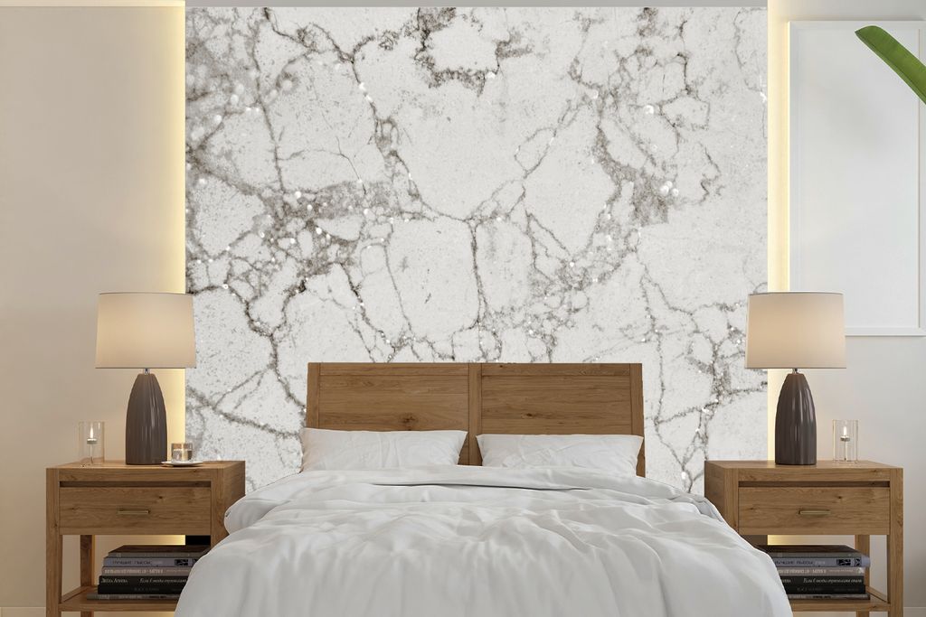 MuchoWow Fototapete für Wohnzimmer oder Schlafzimmer Wandtapete Vinyl Motivtapete Marmor - Muster - Grau - 220x220 cm - Tapeten