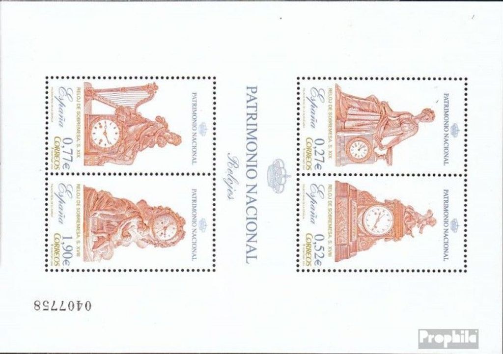 Briefmarken Spanien 2004 Mi Block136 (kompl.Ausg.) postfrisch Nationales Kulturerbe: Uhren