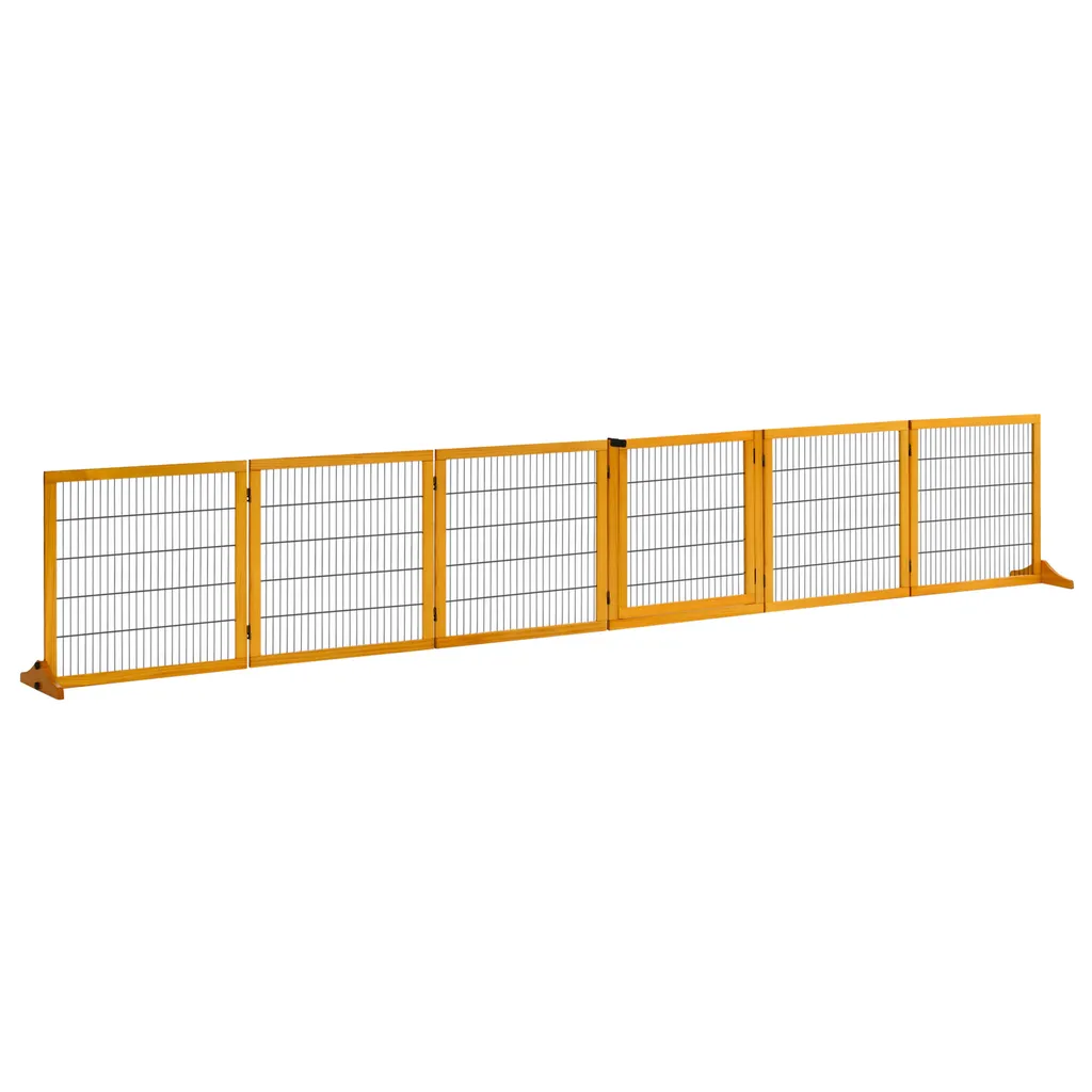 Barrière pour Chien Pliable et Autoportante avec 6 Panneaux en Bois 432 cm