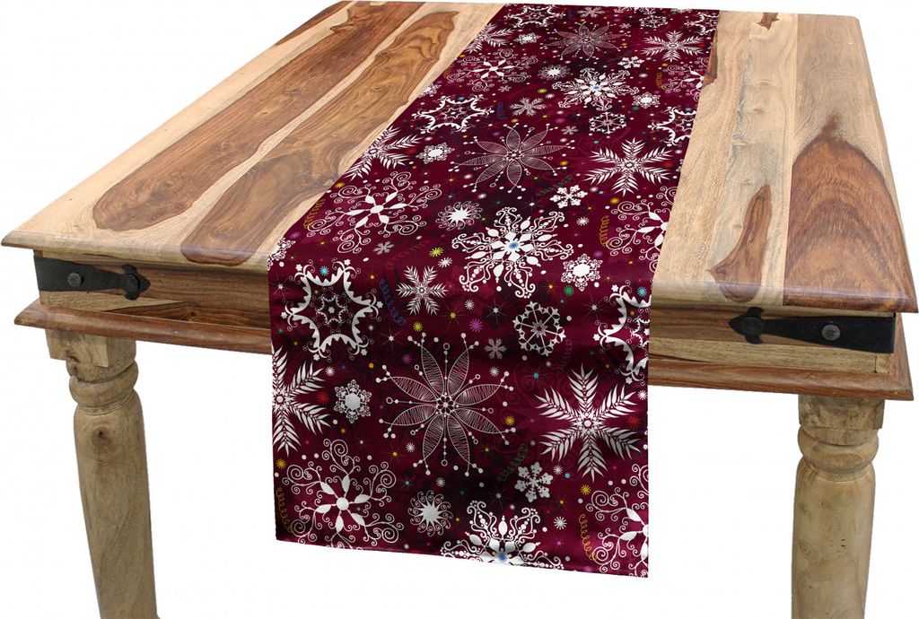 ABAKUHAUS Winter Tischläufer, Flocken Bunte, Esszimmer Küche Rechteckiger Dekorativer Tischläufer, 40 x 300 cm, Maroon Weiß Mehrfarbig