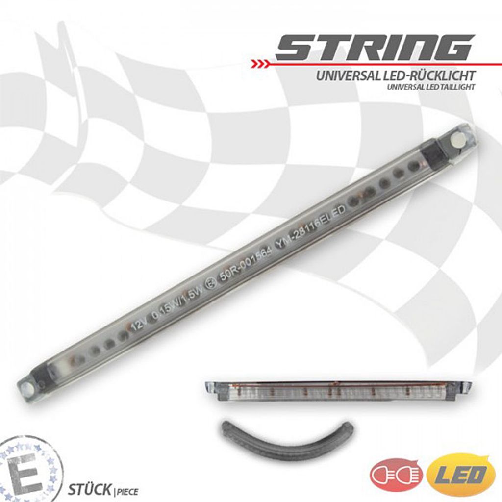 LED-Rücklicht "String", getönt, ohne KZB, Maße: B 127 x H 9 x T 10 mm, E-,