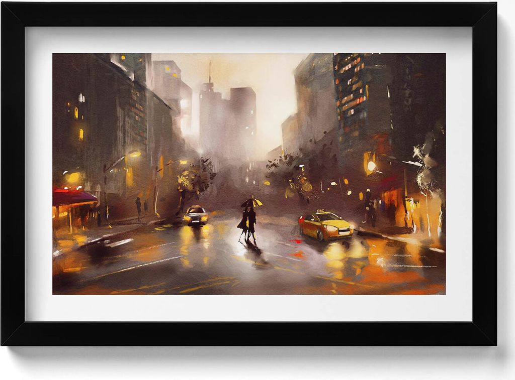 Straßenansicht von New York– Wandbild mit Rahmen – Gerahmtes Bild – Wanddekoration – 30x20 cm – Schwarz Rahmen