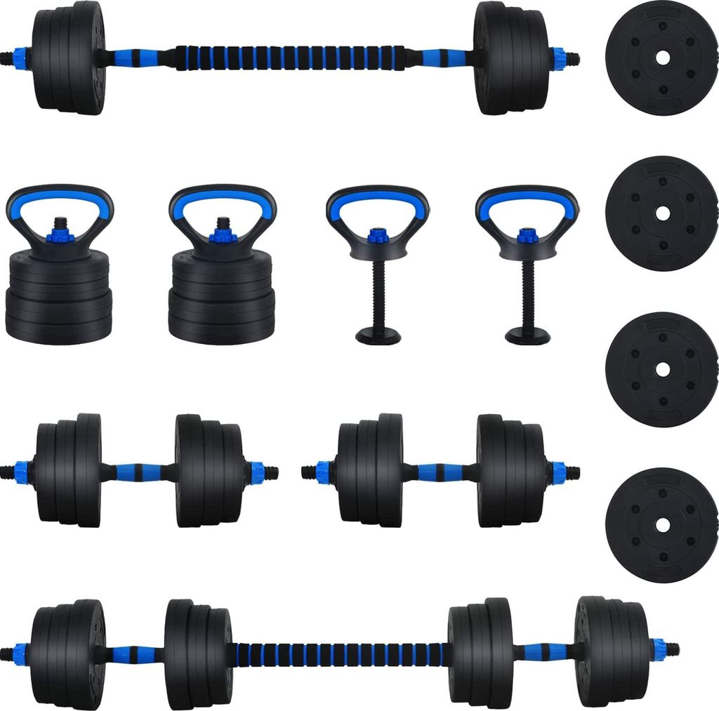 vidaXL 4-in-1 Hantelset 30kg Schwarz und Blau Zement und Eisensand