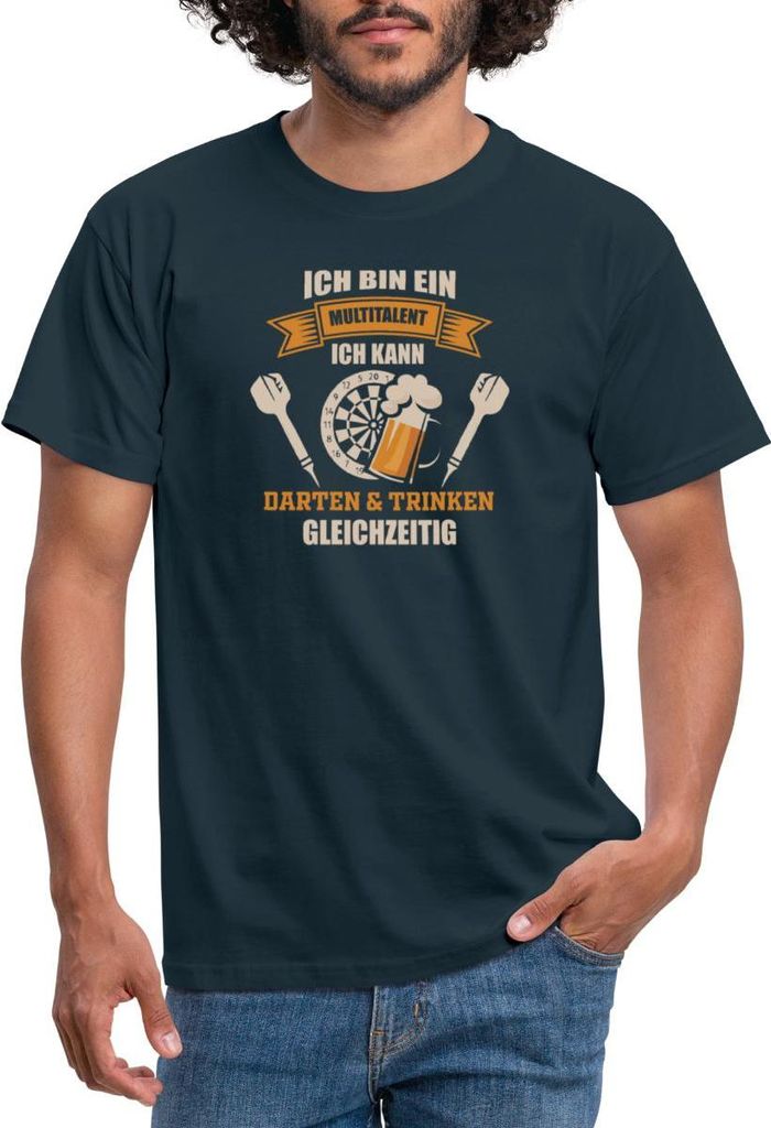 Spreadshirt Multitalent Darten & Trinken Gleichzeitig Männer T-Shirt, M, Navy
