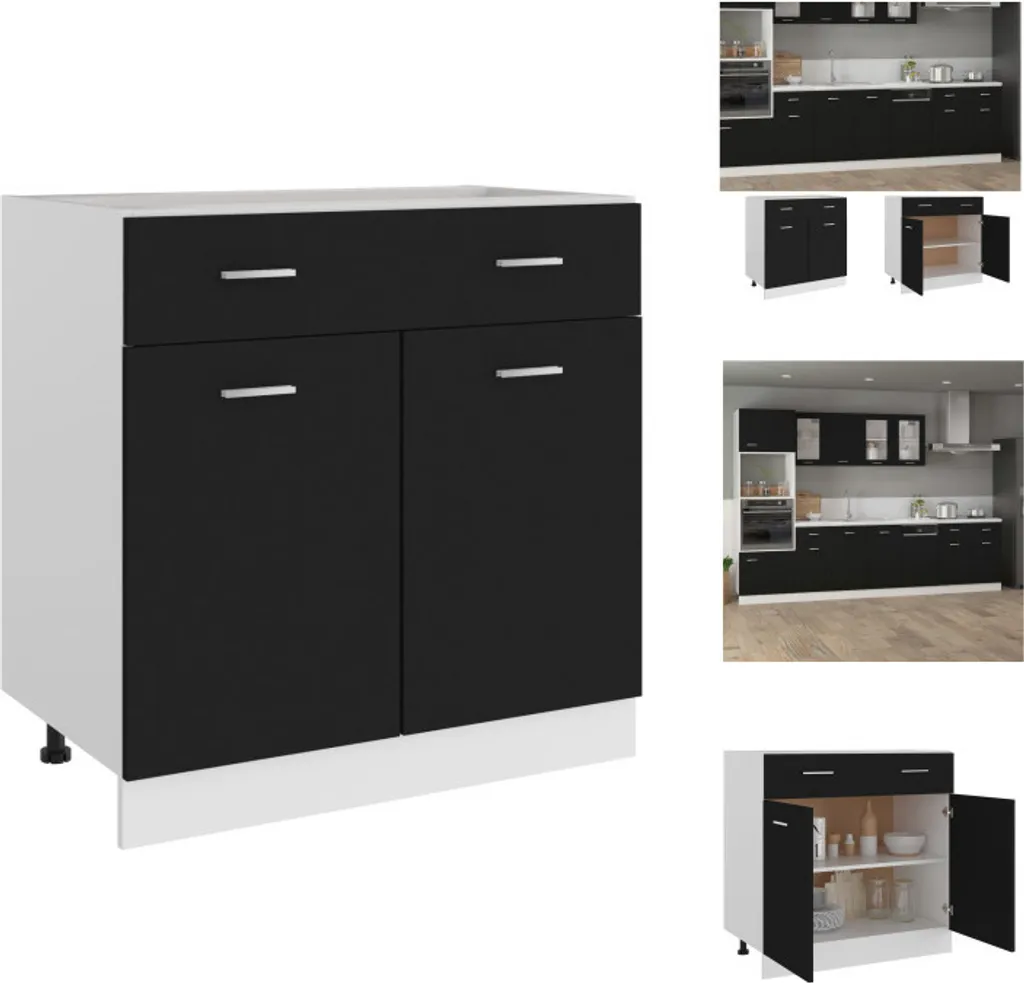 Cassettiera vidaXL Nera 80x46x81,5 cm Legno Multistrato per Cucina