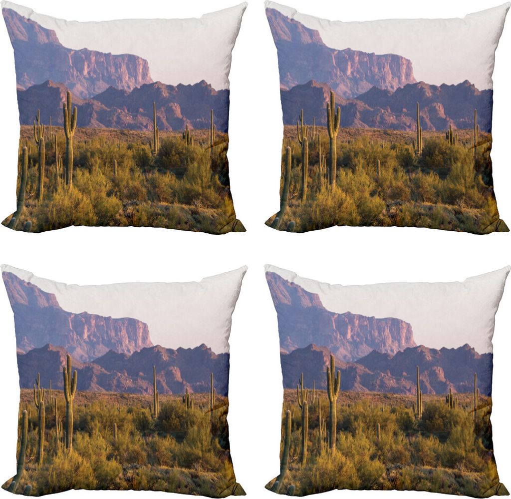 ABAKUHAUS Saguaro Kissenbezug Set (4 Stück), Cactus Berg im Frühjahr, Moderner Doppelseitiger Digitaldruck, 40 cm x 40 cm, Braun Grün