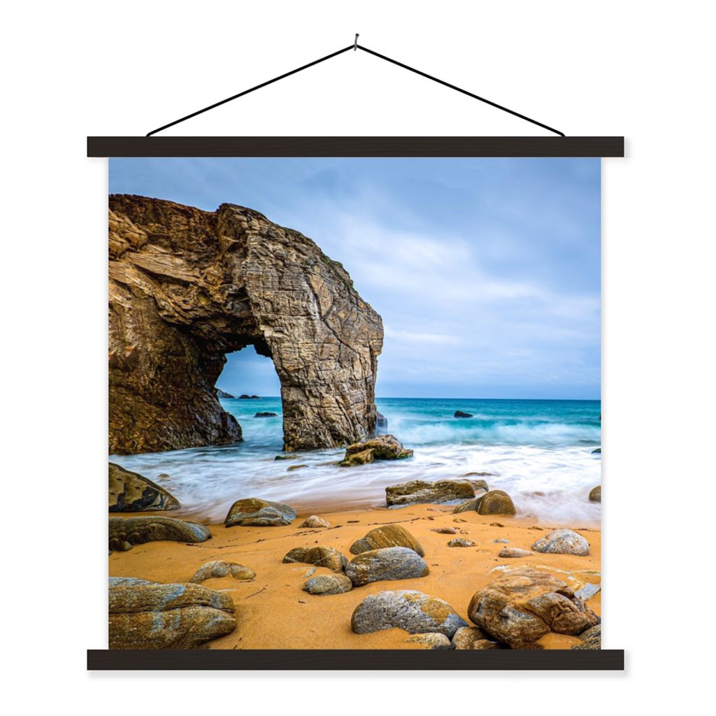 MuchoWow Textilposter Steine - Wasser - Strand - Felsen - Wellen 40x40 cm mit schwarzem Rahmen - Fotos