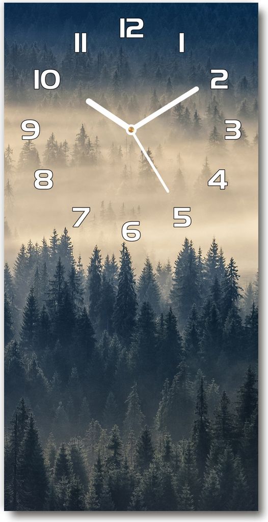 Wanduhr aus Glas – 30x60 cm - Glasbild - Glasuhr - Gehärtetes Glas -Nebel über dem Wald