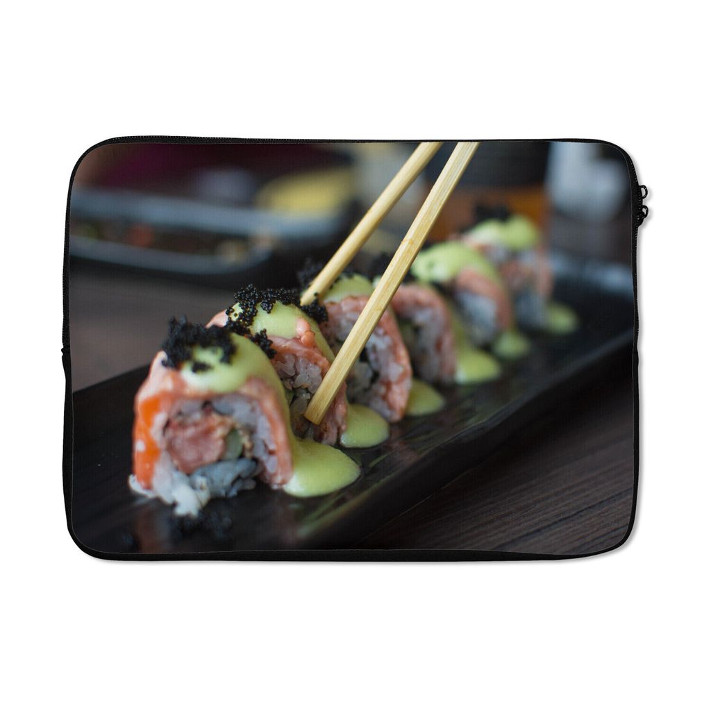 MuchoWow Laptop Hülle 14 ZollLachs-Sushi mit Stäbchen Laptoptasche - Laptoptasche - Stoßsicher - Schutzhaube
