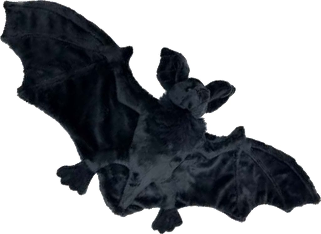A plush toy bat is shown against a white background.