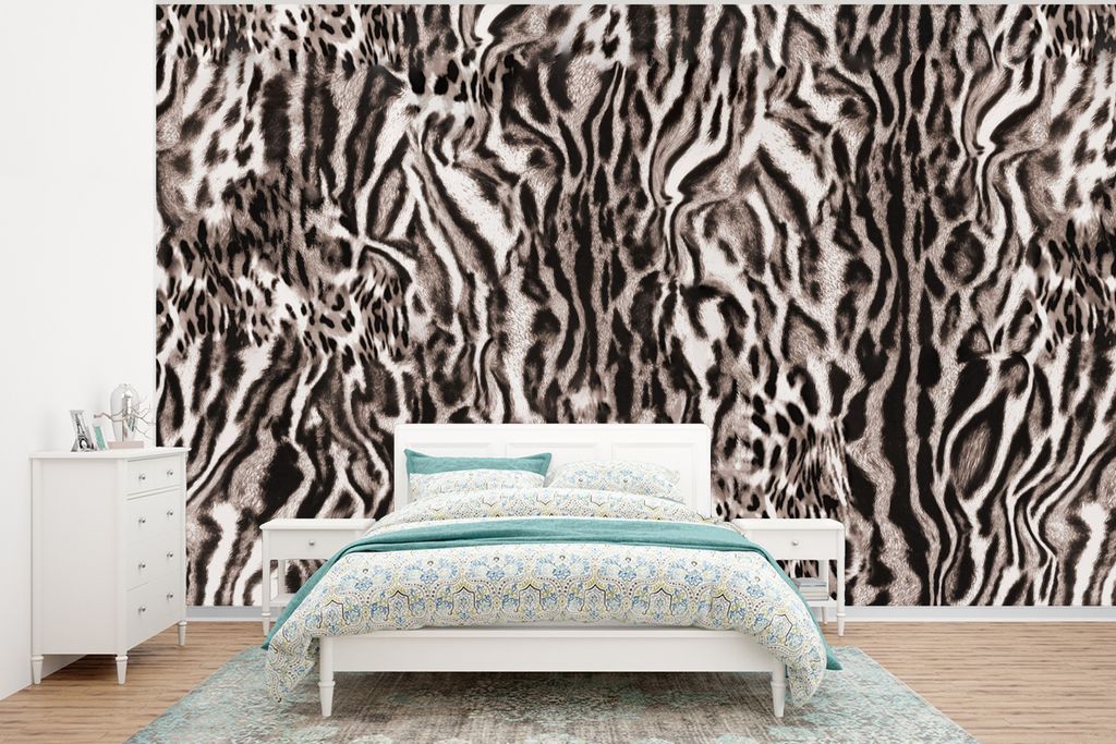 MuchoWow Fototapete für Wohnzimmer oder Schlafzimmer Wandtapete Vinyl Motivtapete Panther Druck - Formen - Abstrakt - Braun - 320x240 cm - Tapeten