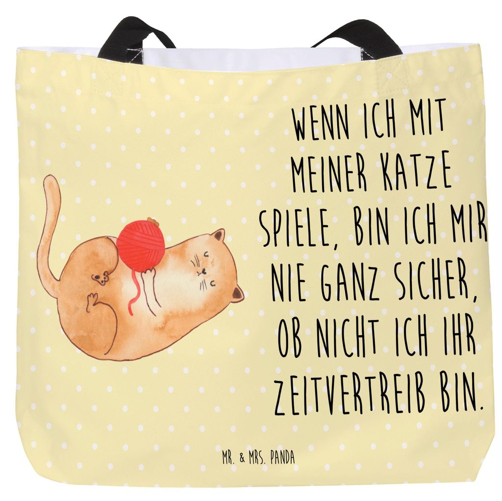 Mr. & Mrs. Panda Strandtasche Katze Wolle - Gelb Pastell - Geschenk, Spielen, Schultasche, Laptoptasche, Katzen, Cats, Tote Bag, Haha, Reisetasche,...